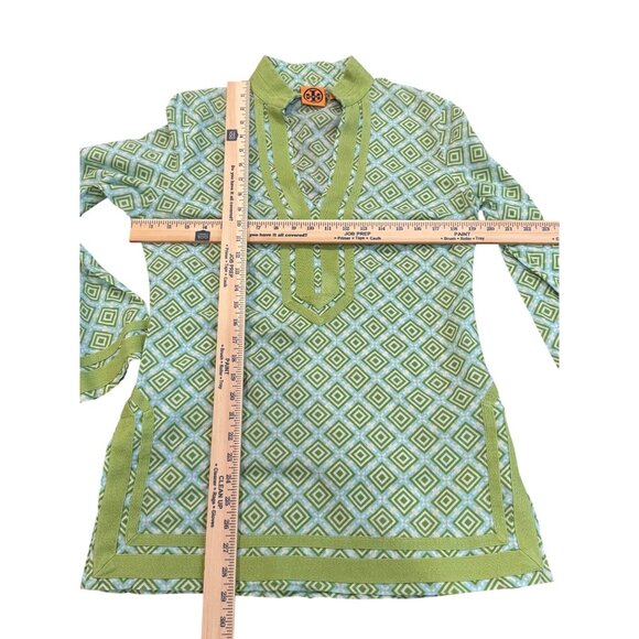 Tory Burch Green Geometric Long Sleeve Tunic Sz 10 side zipper - Picture 3 of 6